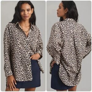 Maeve Cheetah Print Collared Tunic Oversized Button Down Shirt Sz Medium